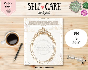 My Mirror Self-Care Worksheet, Art Therapy, PDF, JPEG, Therapeutic art self-care, Printable Worksheet, Instant Download, Mental Health