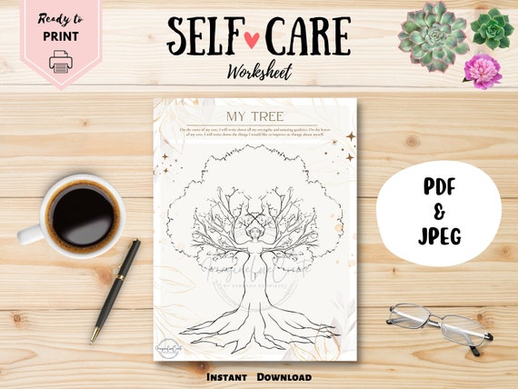 My Tree Self-Care Worksheet, Art Therapy, PDF, JPEG, Therapeutic art self-care, Printable Worksheet, Instant Download, Mental Health