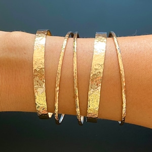 Single 14K Gold Filled Thick Hammered Stacking Bangle 6mm Wide