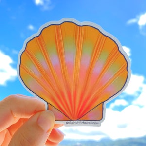 Rainbow Sunrise Shell Large 3” Vinyl Die Cut Sticker with White Border