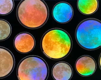 Holographic Full Blue Moon Circle Vinyl Die Cut Sticker
