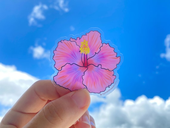 Pink Hibiscus Flower Clear 2” Vinyl Die Cut Sticker