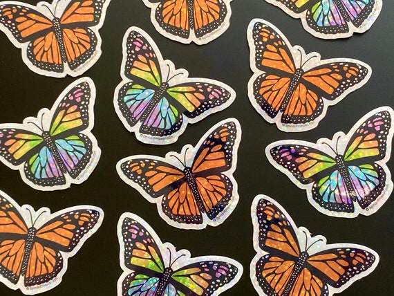 Glitter Holographic Rainbow Monarch Butterfly 2” Die Cut Sticker