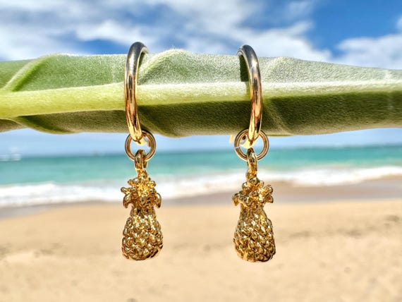 Pineapple Charm 18K Gold Filled Hoop Earrings
