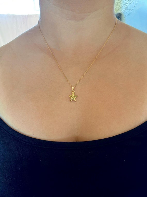 Gold Vermeil Sea Star Fish Charm Necklace on 14K Gold Filled Chain