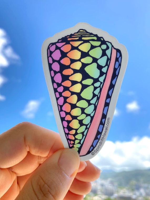 Rainbow Marble Cone Shell Large 3” Vinyl Die Cut Sticker with White Border