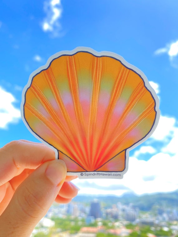 Rainbow Sunrise Shell Large 3” Vinyl Die Cut Sticker with White Border