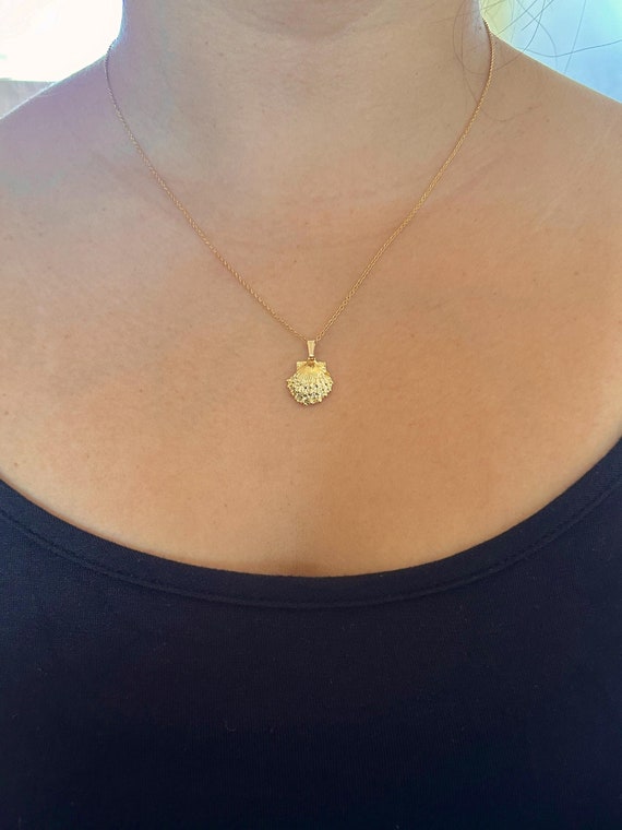 Gold Vermeil Medium Clam Sunrise Shell Seashell Scallop Charm Necklace on 14K Gold Filled Chain
