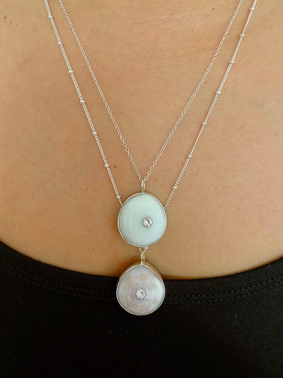 Hawaiian Puka Shell Bezel Set with Swarovski Crystal Necklace in Sterling Silver