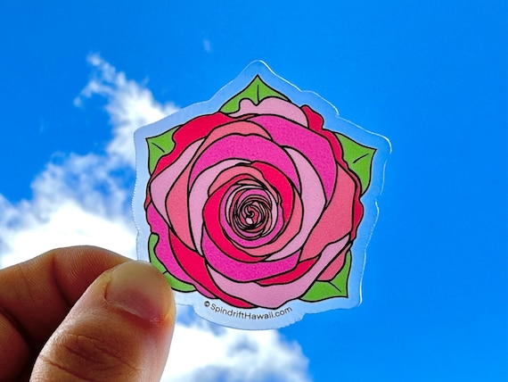 Pink Rose Flower Clear 2” Vinyl Die Cut Sticker