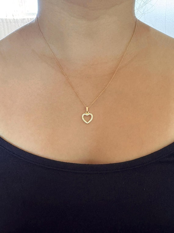14K Gold Filled Sparkling Heart Charm Necklace Cubic Zirconia Studded