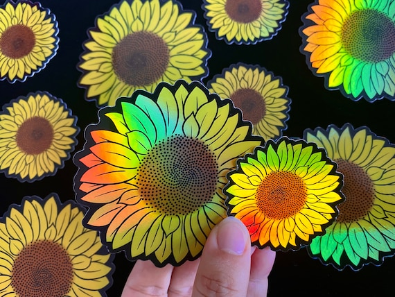 Holographic Yellow Sunflower Vinyl Die Cut Sticker