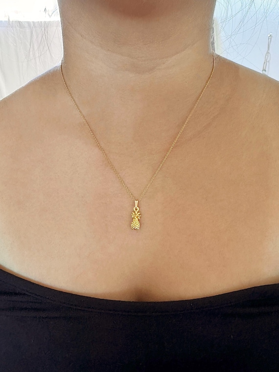 Gold Vermeil Pineapple Charm Necklace on 14K Gold Filled Chain