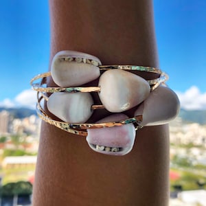Hawaiian Cone Shell on a Sparkling Hammered Bangle / Choose from 14k Gold Filled or Sterling Silver
