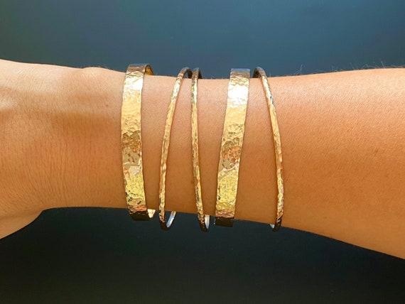 Single 14K Gold Filled Thick Hammered Stacking Bangle 6mm Wide