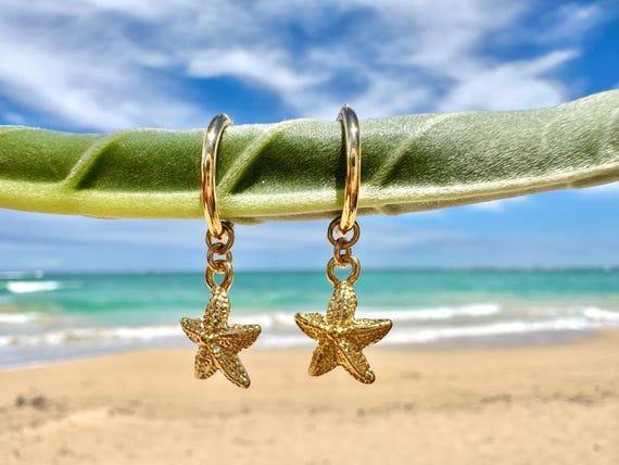 Starfish Charm 18K Gold Filled Hoop Earrings