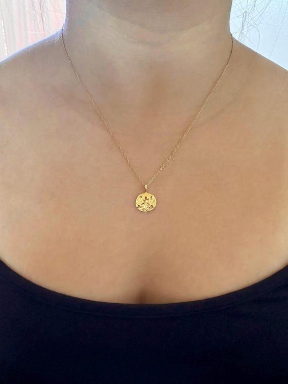 Gold Vermeil Sand Dollar Shell Charm Necklace on 14K Gold Filled Chain