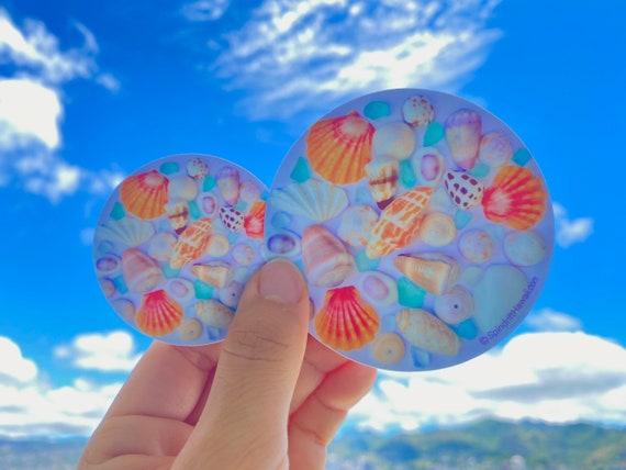 Shells and Sea Glass Collage Circle Vinyl Die Cut Sticker