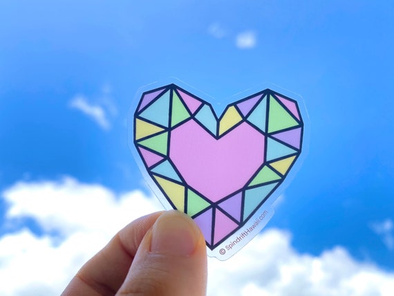 Rainbow Geometric Heart Gemstone Clear 2” Vinyl Die Cut Sticker