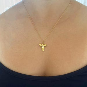 Gold Vermeil Shark Tooth Charm Necklace on 14K Gold Filled Chain