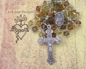 Handmade crystal wire wrapped unbreakable silver rosary