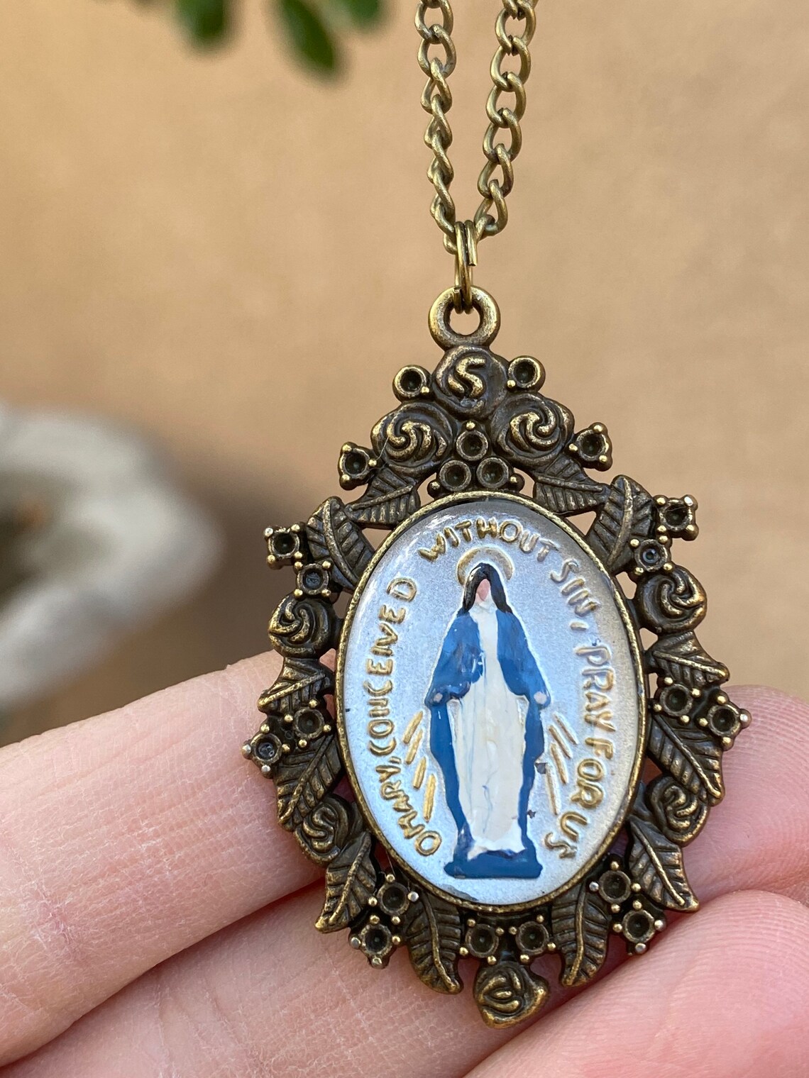 Miraculous Medal Necklace Miraculous Medal Pendant Blessed | Etsy