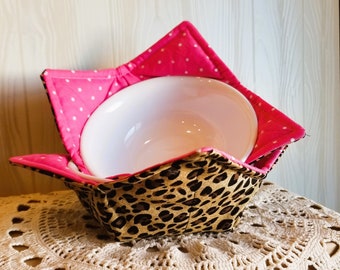 Cheetah Bowl Cozy Set of Two Leopard Bowl Cozy Set of 2 Soup Bowl Cozy  Hot and Cold Bowl Cozy Chili Bowl Cozy Hot Pink Cheetah Print