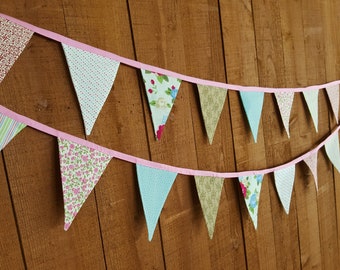 Handmade Fabric Bunting Rustic Wedding Decor Vintage Floral Garden Wedding Banner Tea Party