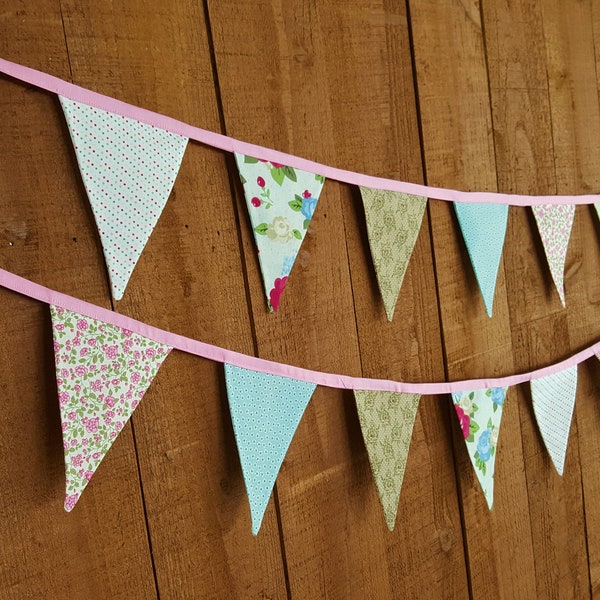 Wedding Bunting, Long Flag Pennant Banner, Event Decor, Country Floral Photo Prop Banner, Shabby Cottage Chic Bunting, Tea Party Bunting