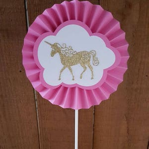 UNICORN PARTY, 5 gold Unicorn Decor, Unicorn Party Decor, Unicorn Rosettes, Unicorn Party Fans, Unicorn Shower Decor, Unicorn Decorations afbeelding 3