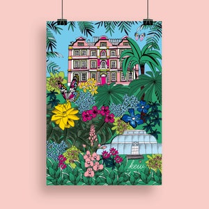 Kew Gardens Art Print, London Illustration, Wall Art, Colourful Home Decor, Tropical, Botanical, Birthday, New Home Gift for Plant Lovers. image 2
