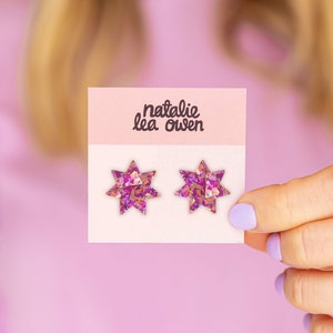 Star Stud Earrings, Glitter Sparkle, Colourful Jewellery, Kitsch, Jewellery Gift For Her, Jewellery image 4