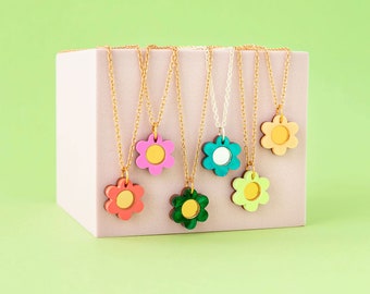 Daisy Necklace, Dainty Delicate Plated Chain, Funky Colourful Jewellery, Unique Gift For Her, Birthday, Multi Colour, Christmas Gift.