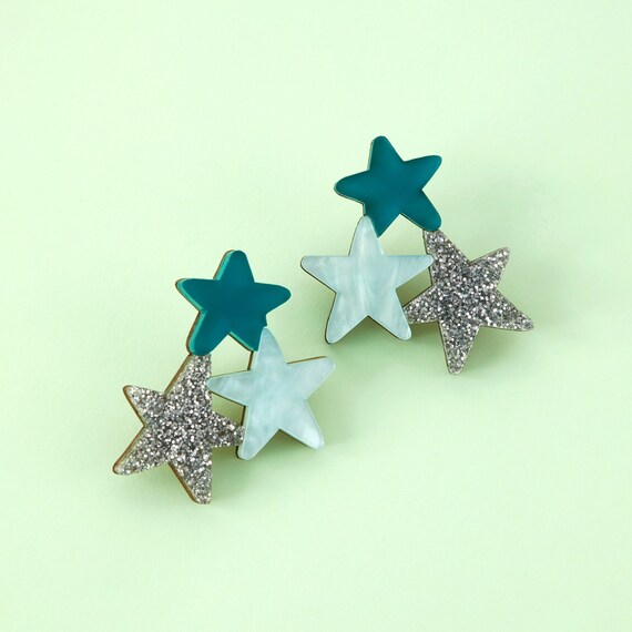 Gift for Friend Star Earrings Gift for her Glittery Earrings Black Sparkle Earrings Sparkly Earrings Star Studs Birthday Gift