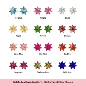 Star Stud Earrings, Glitter Sparkle, Colourful Jewellery, Kitsch, Jewellery Gift For Her, Jewellery image 2