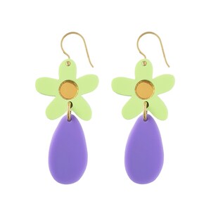Daisy Flower Drop Earrings, Jewellery Gift For Her, Pastel Lilac Green, Jewellery, Birthday image 2