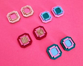 Gem Stud Earrings, colourful cute kitsch funky jewellery, unique christmas gifts, modern earrings, unique gifts for her, retro 80s party.