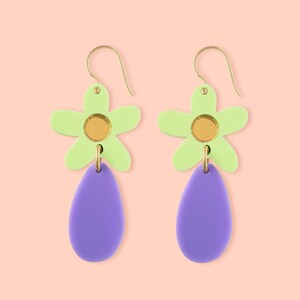 Daisy Flower Drop Earrings, Jewellery Gift For Her, Pastel Lilac Green, Jewellery, Birthday image 1