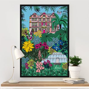 Kew Gardens Art Print, London Illustration, Wall Art, Colourful Home Decor, Tropical, Botanical, Birthday, New Home Gift for Plant Lovers. image 1