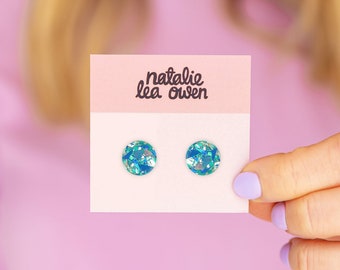 Small Round Stud Earrings, Sparkle,  Jewellery Gift For Her, Colourful Unique Cute Jewellery, Birthday Party, Glitter