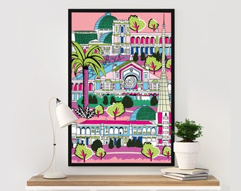 Alexandra Palace London Illustration, Housewarming Gift, Colourful Wall Art, London, Cute Drawing, Interior Decor, Contemporary Art.