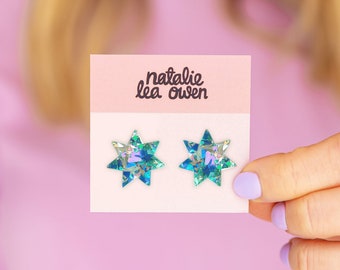 Star Stud Earrings,  Glitter Sparkle, Colourful Jewellery, Kitsch, Jewellery Gift For Her, Jewellery