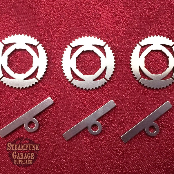 x3 CLASPS - Cog Sprocket Gear toggle clasp - 304 laser-cut stainless steel