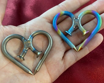 x2 RAW Titanium nail hearts - Perfect for anodizing!  Handmade by Nailmaille - Steampunk Garage exclusive item