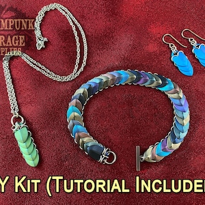 Petite Scalemaille Kit w/ Tutorial - Linear Earrings, Pendant, or Bracelet - Titanium & Stainless Steel - Custom Chainmail Jewelry Supplies