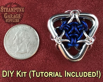 x1 KIT - Hex Capacitor Pendant w/ Tutorial - Flux Capacitor in Titanium, Stainless Steel or Aluminum - Custom Chainmaille Jewelry Supplies