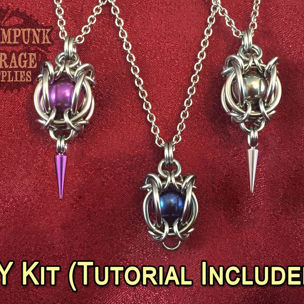 x2 KITS - Spiked Mermaid Lantern Pendant w/ Tutorial - Aluminum, Stainless Steel or Titanium! - Custom Chainmaille Jewelry Supplies
