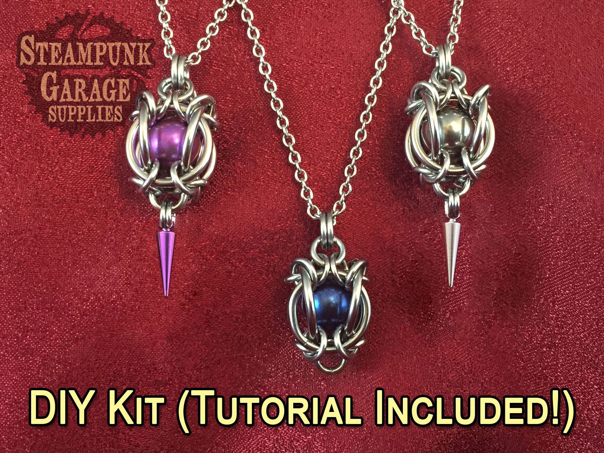 x2 KITS - Spiked Mermaid Lantern Pendant w/ Tutorial - Aluminum, Stainless Steel or Titanium! - Custom Chainmaille Jewelry Supplies