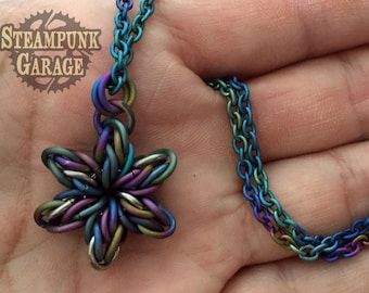 x1 KIT - Titanium Hex Star Pendant - Kit w/ Tutorial - Original Steampunk Garage Design - Custom Chainmaille Jewelry Supplies
