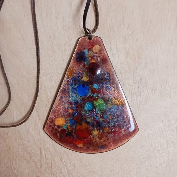 Vintage Enamel Copper Pendant Necklace